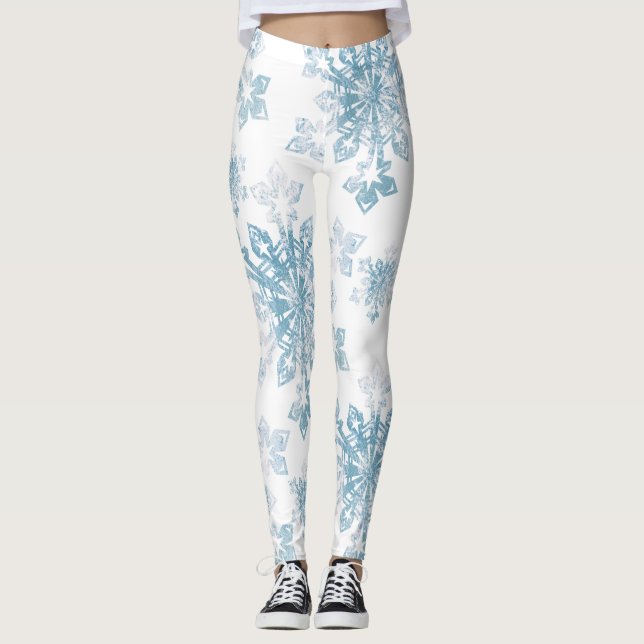 Legging Flocos de neve azuis da aguarela (Frente)