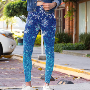Legging Flocos de neve azuis de Natal Feriados Azuis