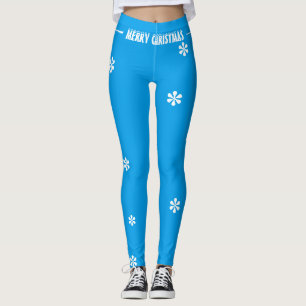 Legging Flocos de neve brancos e azuis de Natal Feliz
