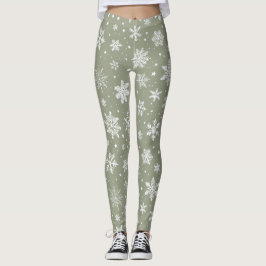 Legging Flocos de neve brancos e verdes feriados