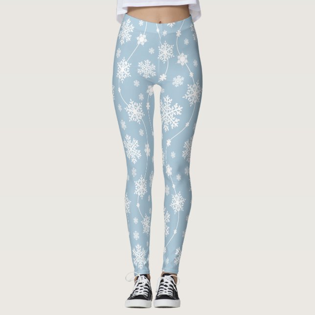 Legging Flocos de neve brancos em fundo azul claro Inverno (Frente)
