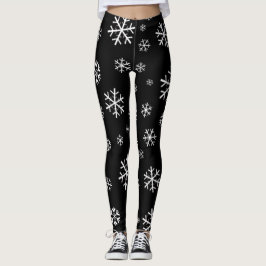 Legging Flocos de neve brancos em preto