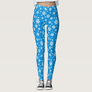 Legging Flocos de Neve Brancos em um Padrão de Inverno Azu