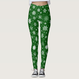 Legging Flocos de neve brancos em verde