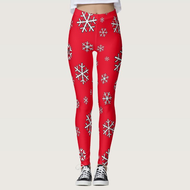 Legging Flocos de neve brancos em vermelho (Frente)