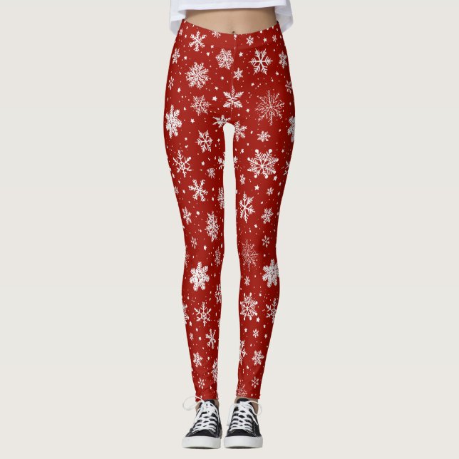 Legging Flocos de neve brancos em vermelho (Frente)