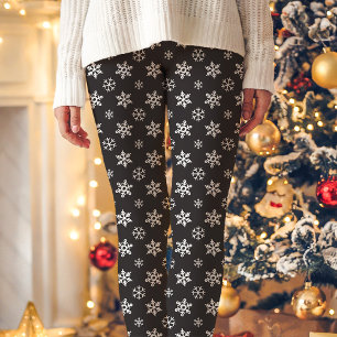 Legging Flocos de Neve Brancos no Natal Fofo Preto
