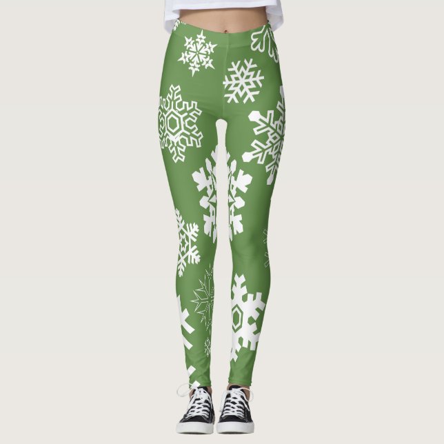 Legging Flocos de neve brancos - Verde (Frente)