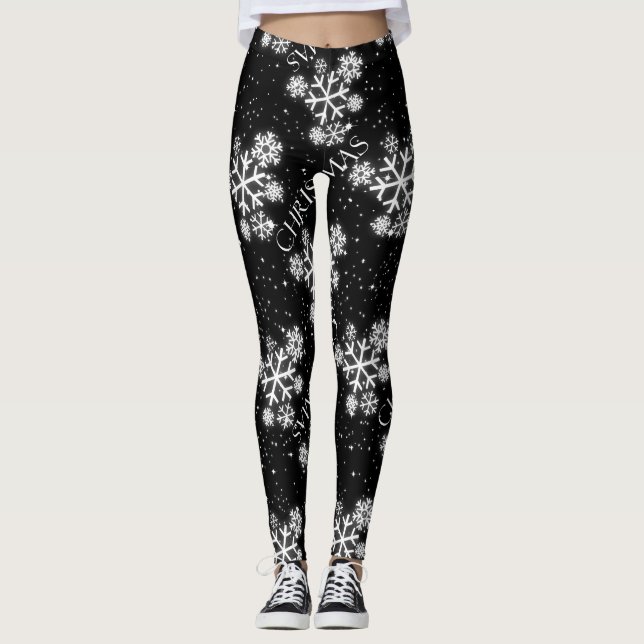 Legging Flocos de neve brilhantes com gráfico de Natal em  (Frente)