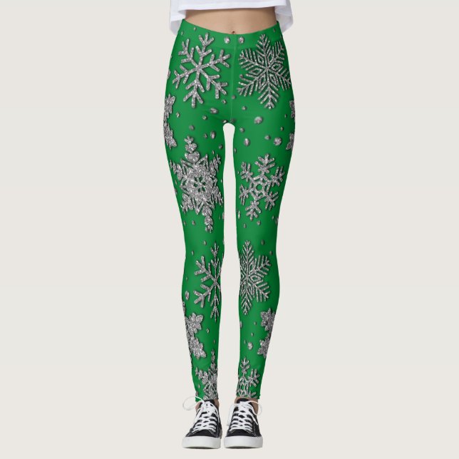 Legging Flocos de neve com brilho prateado espumante (Frente)