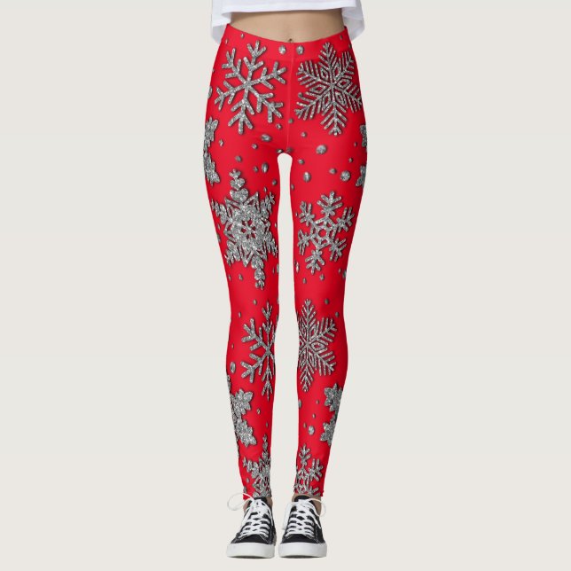 Legging Flocos de neve com brilho prateado espumante (Frente)