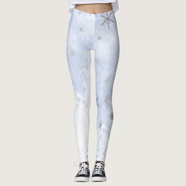 Legging Flocos de neve com efeito metálico em azul-bebê (Frente)