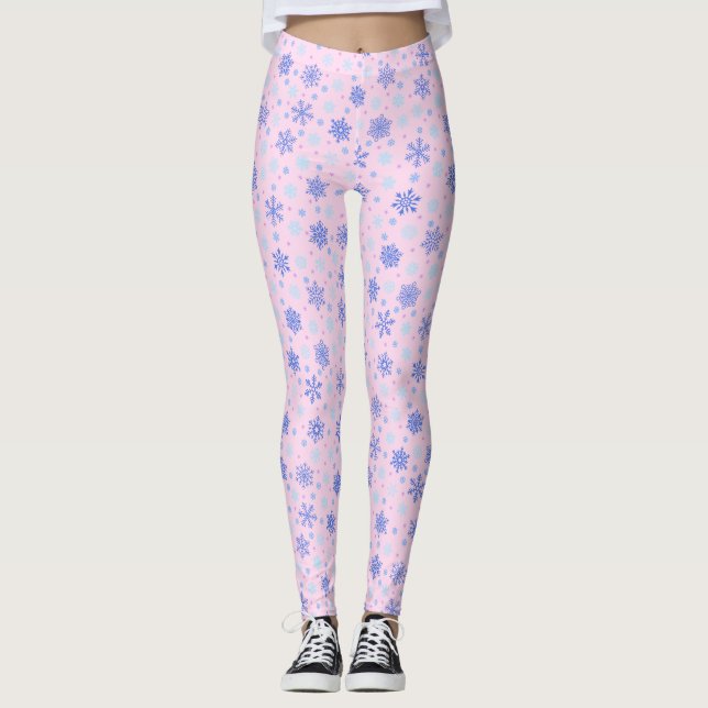 Legging Flocos de neve, cor-de-rosa, Na moda Elegante rosa (Frente)