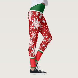 Legging Flocos de neve de feriado com realces vermelhos e 