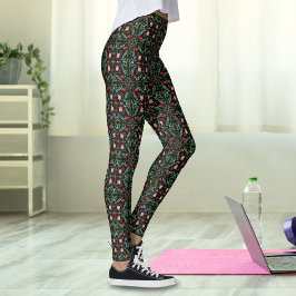 Legging Flocos de Neve de Inverno, Poinsettias, Cardinals