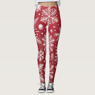 Legging Flocos de Neve de Natal Caprichosos Padrão de Nata
