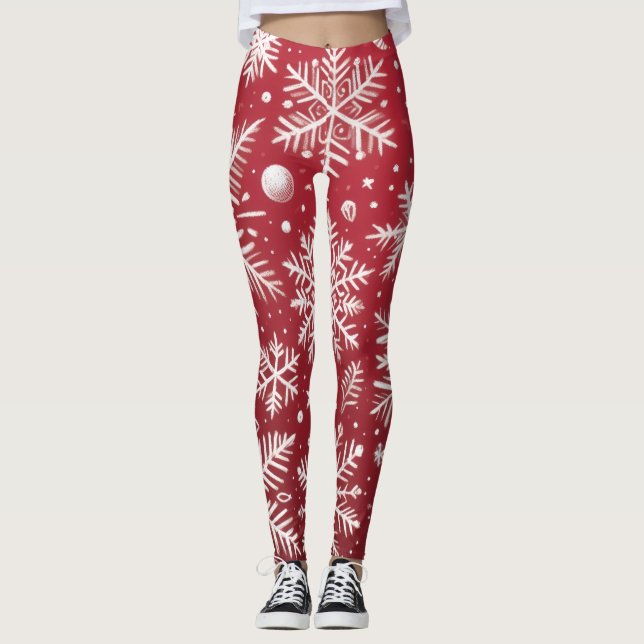 Legging Flocos de Neve de Natal Caprichosos Padrão de Nata (Frente)