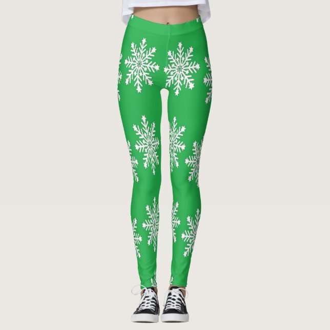 Legging Flocos de neve de Natal em verde (Frente)