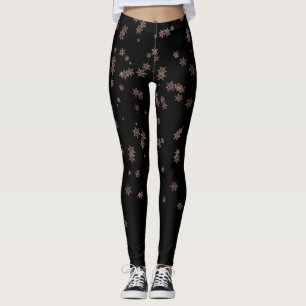 Legging Flocos de neve de Natal Flocos de neve Rosa Dourad