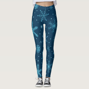 Legging Flocos de Neve de Natal Majestoso Clássico em azul