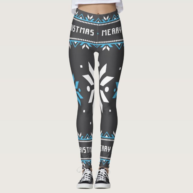 Legging Flocos de neve de Natal preto/azul (Frente)