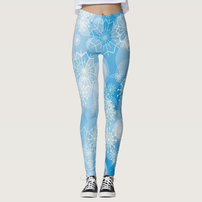 Legging Flocos de neve de Natal sobre fundo azul (Frente)