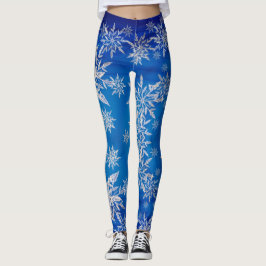 Legging Flocos de neve de prata Sparkly no azul