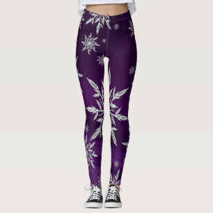 Legging Flocos de neve de prata Sparkly no roxo