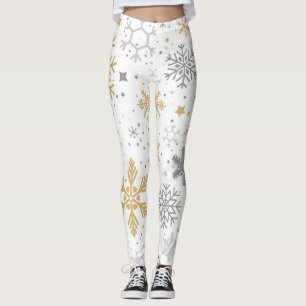 Legging Flocos de neve Dourados e Cinzas em fundo branco