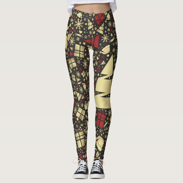 Legging Flocos de neve e estrelas de árvores de Natal Verm (Frente)
