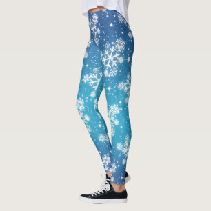 Legging Flocos de Neve e Estrelas no Gradiente Azul Claro