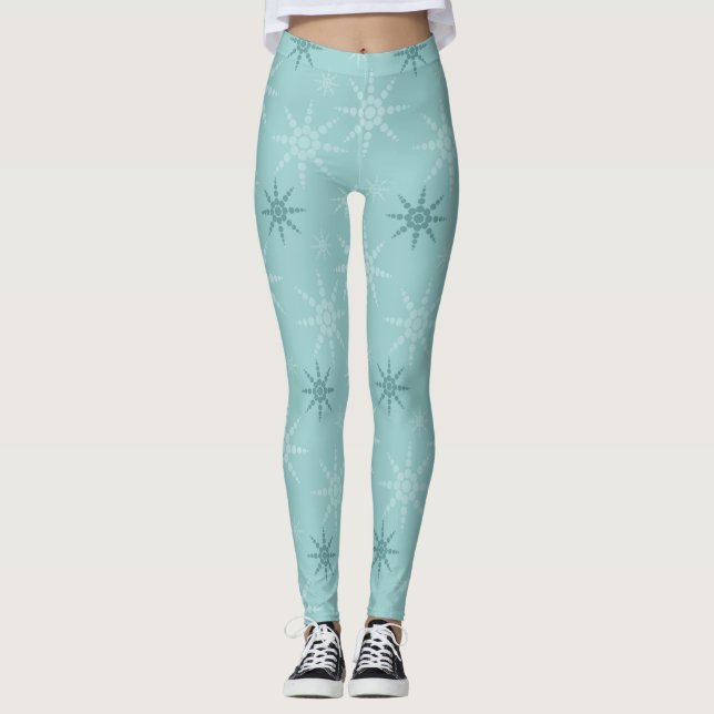 Legging flocos de neve esquadrão azul branco frio esportes (Frente)