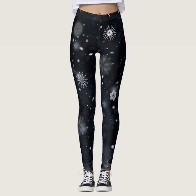 Legging Flocos de neve exclusivos e vencíveis em preto (Frente)
