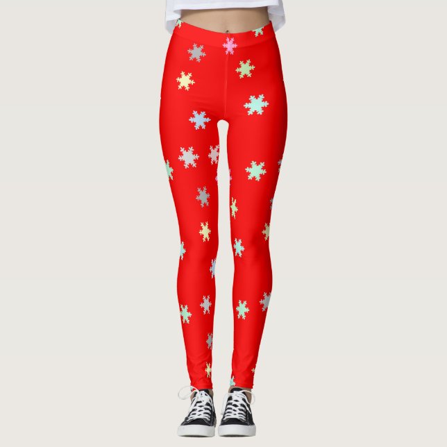 Legging Flocos de neve nas pernas vermelhas (Frente)