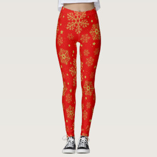 Legging Flocos de neve ouro em vermelho