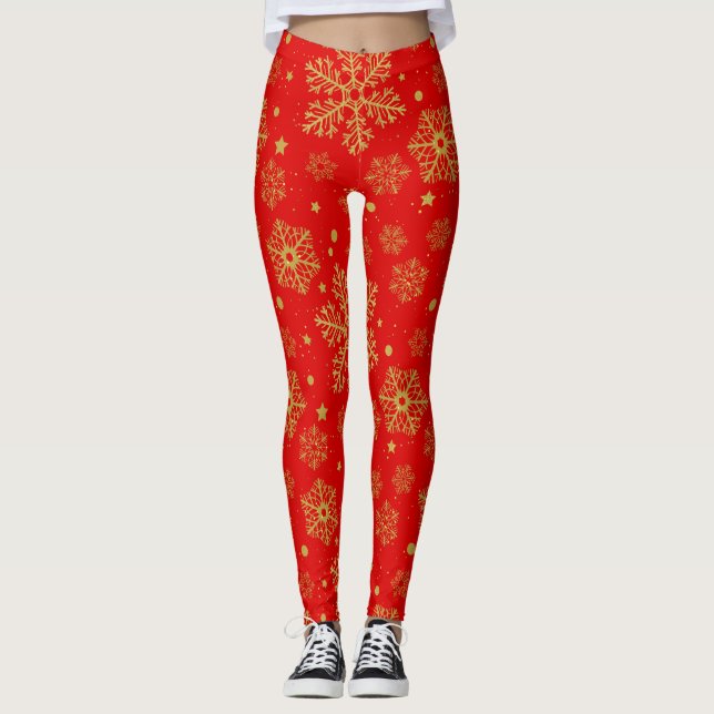 Legging Flocos de neve ouro em vermelho (Frente)