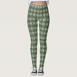 Legging Flocos de neve prateados com fundo verde