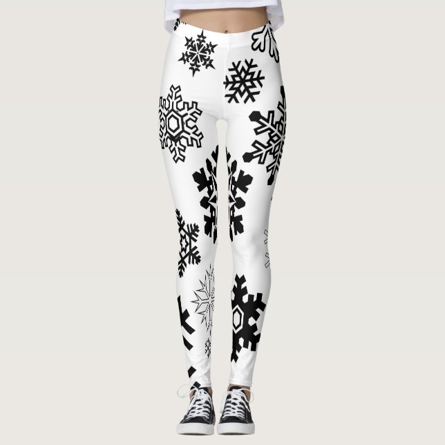 Legging Flocos de neve preto e branco (Frente)