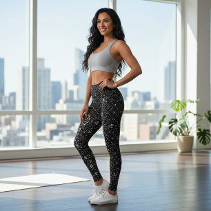 Legging Flocos de neve preto e branco padrão sem costura