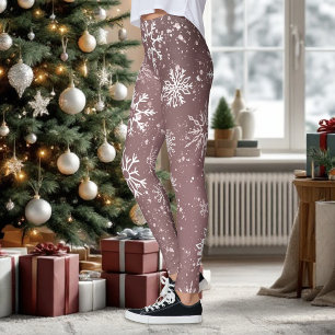 Legging Flocos de Neve Rosa Poente Elegante Festa de Inver