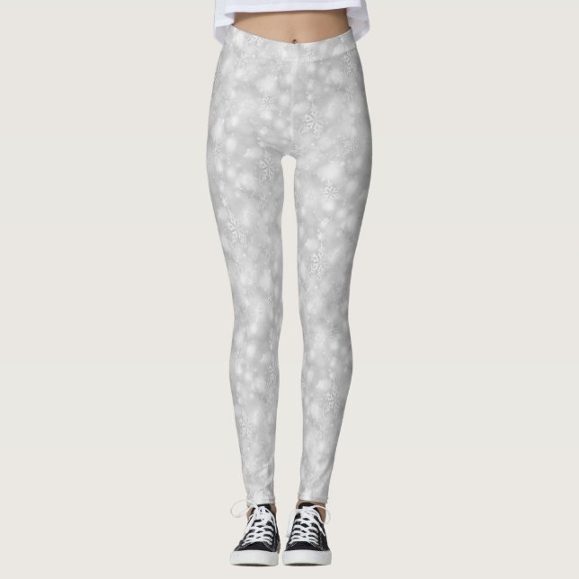 Legging Flocos de neve Sparkly, prata - caneleiras do (Frente)