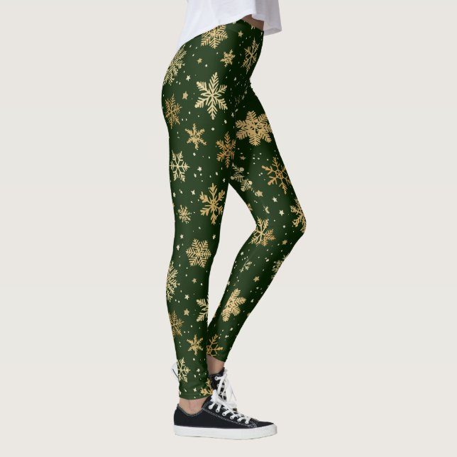 Legging Flocos de Neve Verdes e Dourados de Feriado (Direita)