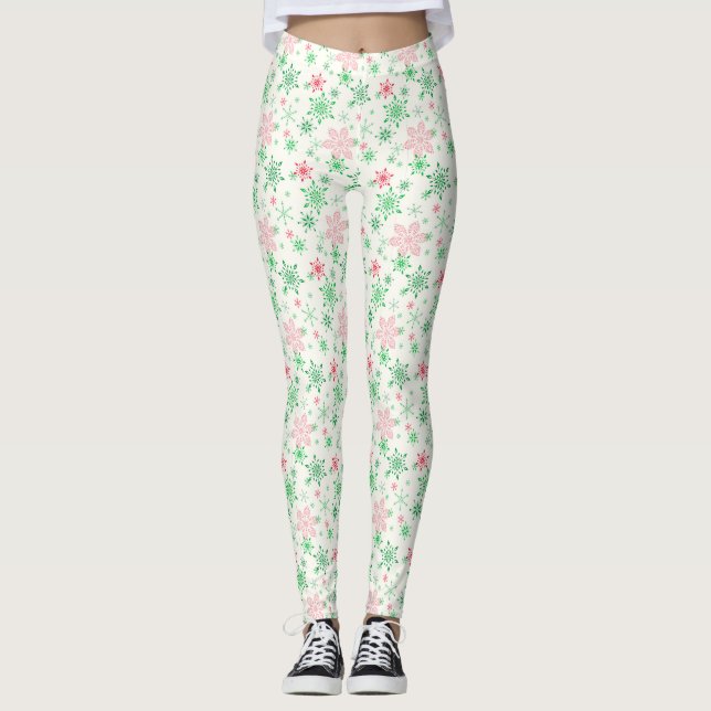 Legging Flocos de neve vermelhos e verdes (Frente)