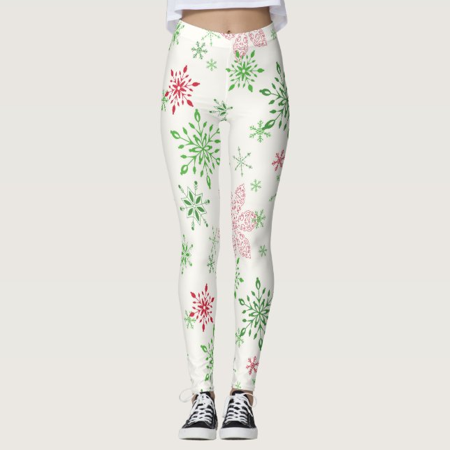 Legging Flocos de neve vermelhos e verdes (Frente)