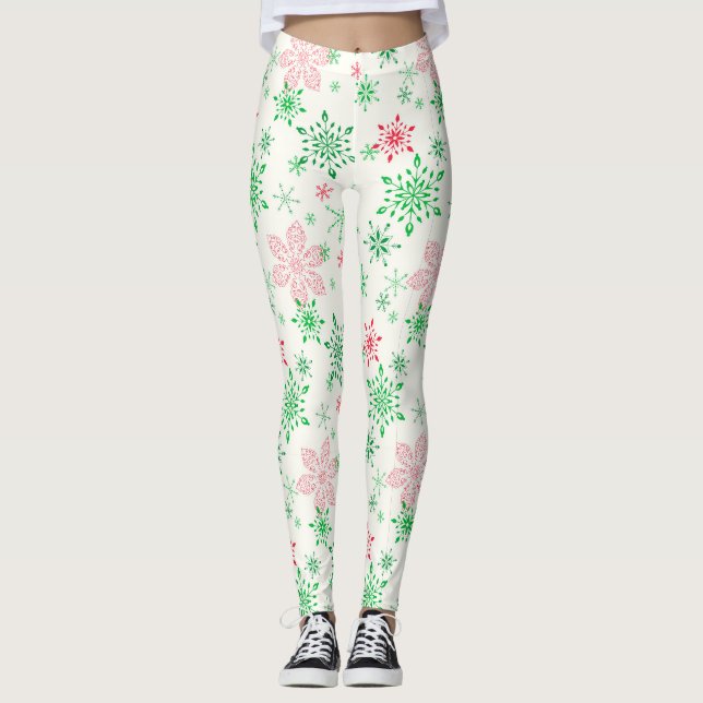 Legging Flocos de neve vermelhos e verdes (Frente)