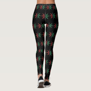 Legging Flocos de neve vermelhos pretos vermelhos padrão K