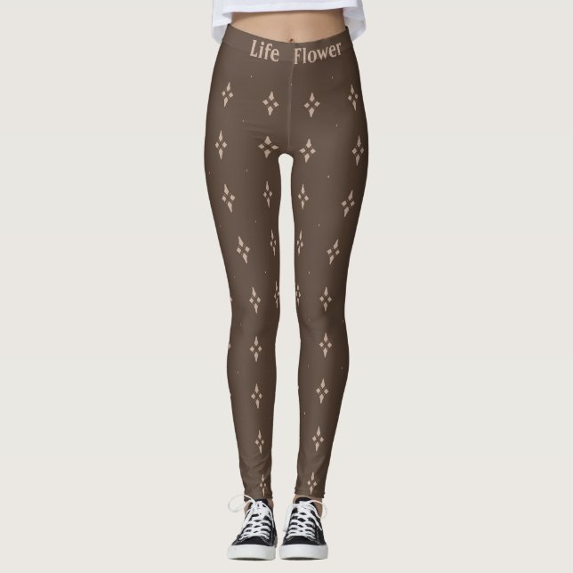 Legging Flor Abstrata Marrom e Bege Elegante (Frente)
