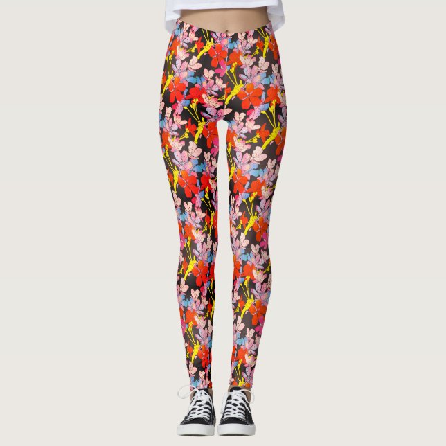 Legging Flor Amarelo-Azul Elegante (Frente)