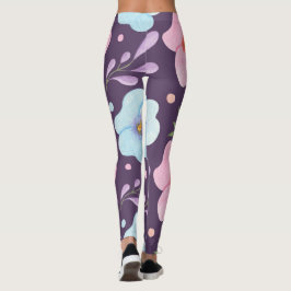 Legging flor azul-rosa-anca mulheres púrpura