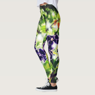 Legging Flor azul violeta parece pintura a óleo